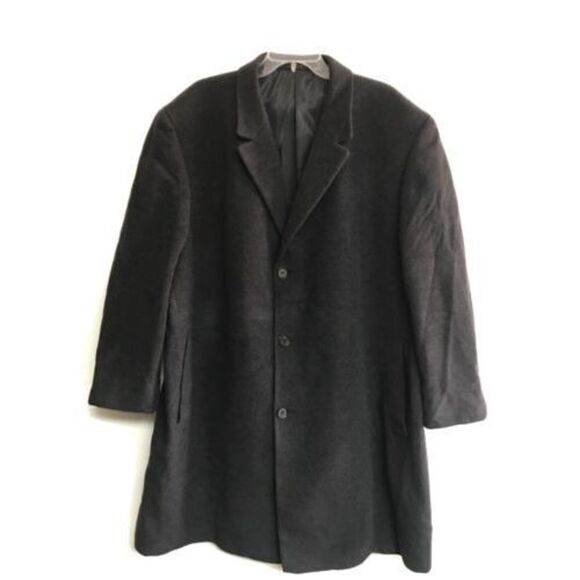 Calvin Klein black grey Wool Cashmere jacket 3 Button Lined Overcoat 25x42 Pocke